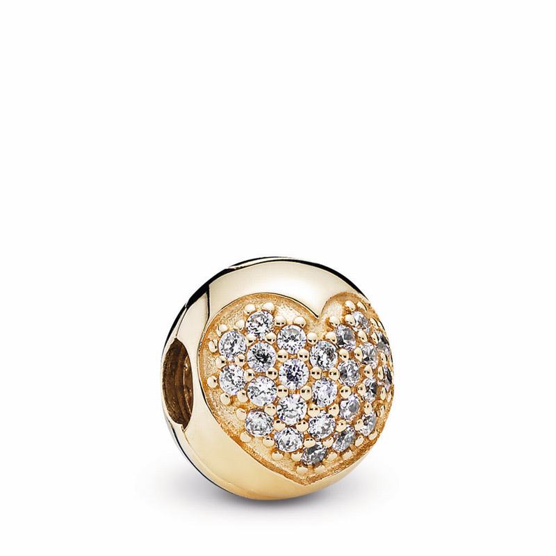 Pandora Love Of My Life Clip Charm Ireland - Yellow Gold 14 K/Cubic Zirconia - 961845JUK